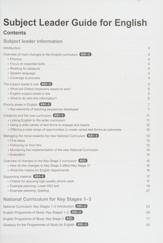 National Curriculum Handbook Subject Leader Guide For English Key Stage 1-3